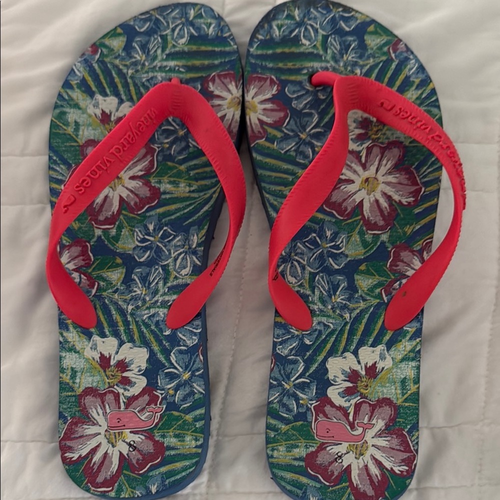 Vineyard Vines Floral Sandals with Red Straps